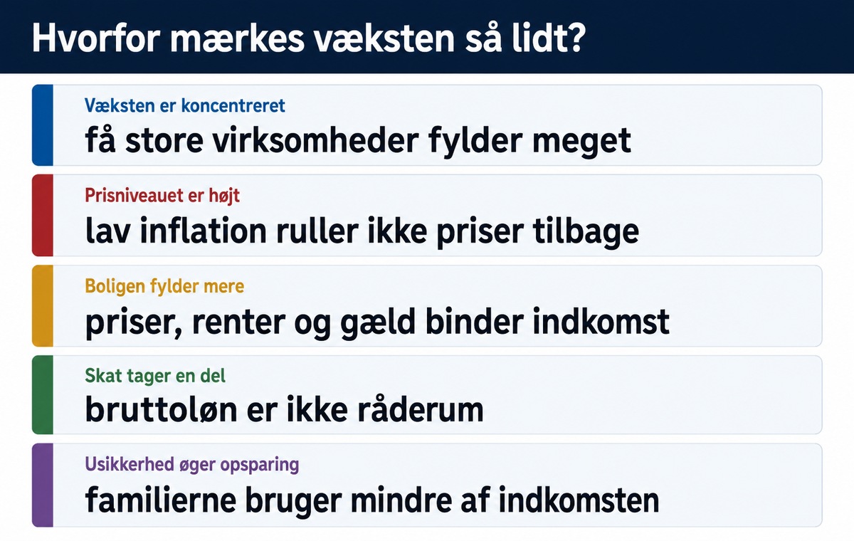 Infografik over årsager til at BNP-vækst mærkes svagt i husholdningerne
